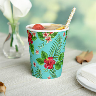 Vasos De Papel Flor De Hibiscus Tropical Rosa Cuidadosa En Turque