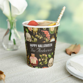 Vasos De Papel Flor de hongo en planta de cráneo Resumen Hallowee