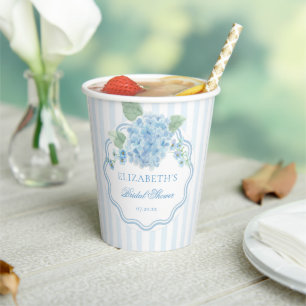 Vasos De Papel Flor de Hortensia Azul Vintage Elegante Raya Ondul