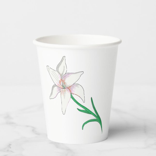 Vasos De Papel Flor de Lirio Blanco (Anverso)