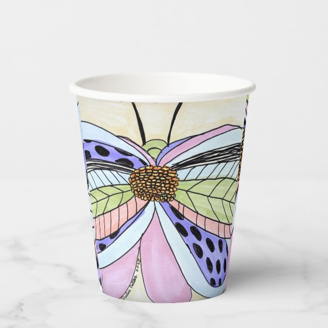 Vasos De Papel Flor de Mariposa en Blanco (Anverso)