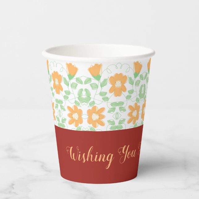 Vasos De Papel Flor De Peach Y Verde Claro (Anverso)
