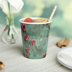 Vasos De Papel Flor de rosas rojas verdes