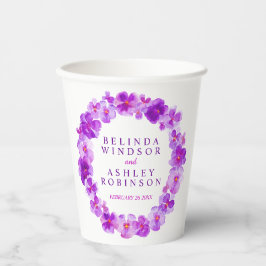 Vasos De Papel Flor morada marrón corona acuarela arte boda