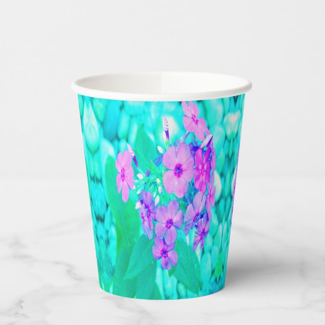 Vasos De Papel Flor Phlox de jardín rosado en Aquamarine (Izquierda)