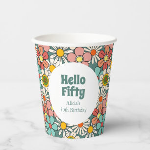 Vasos De Papel Flor Retro Hippie Groovy Hola Cincuenta Cumpleaños