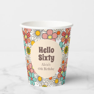 Vasos De Papel Flor retro Hippie Groovy Hola Sesenta Placas de pa
