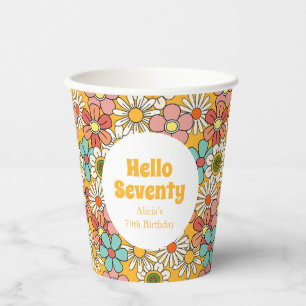 Vasos De Papel Flor Retro Hippie Groovy Hola Setenta Cumpleaños