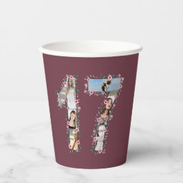 Vasos De Papel Flor rosa Gran Collage de fotos de Chica de cumple