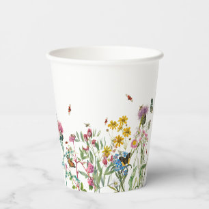 Vasos De Papel Flor silvestre acuarela Insectos Jardín de primave