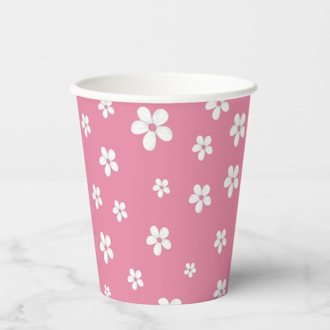 Vasos De Papel Flor silvestre Dusty Pink Cute Baby Girl Cumpleaño (Anverso)
