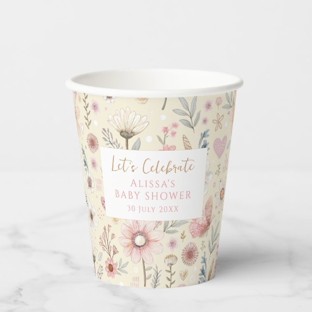 Vasos De Papel Flor silvestre floral Baby Shower (Anverso)
