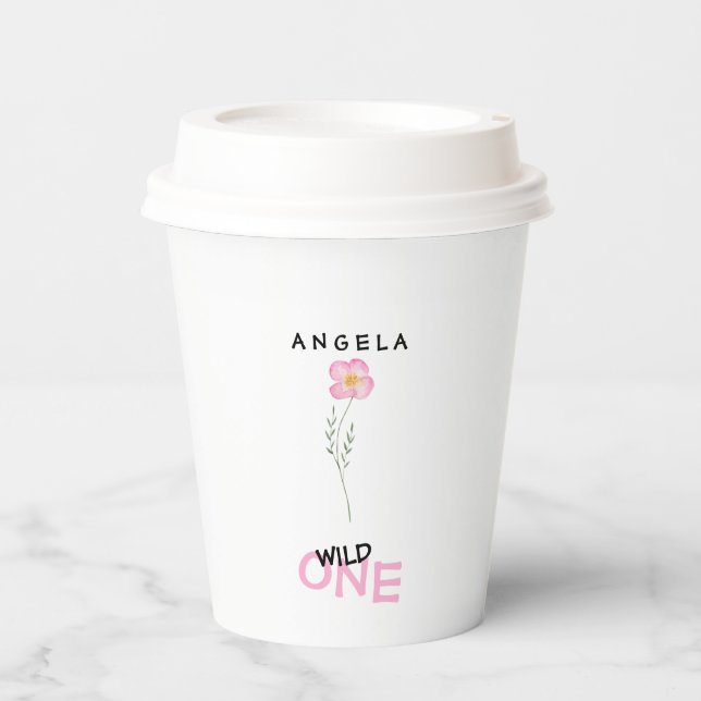 Vasos De Papel Flor silvestre personalizada Un primer cumpleaños (Anverso)