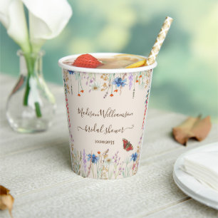 Vasos De Papel Flor silvestre pradera mariposa ducha de novia