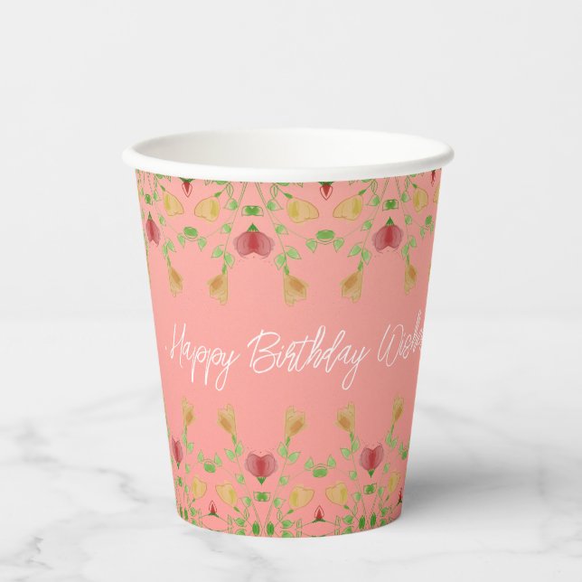 Vasos De Papel Flor suave rosa brillante (Anverso)