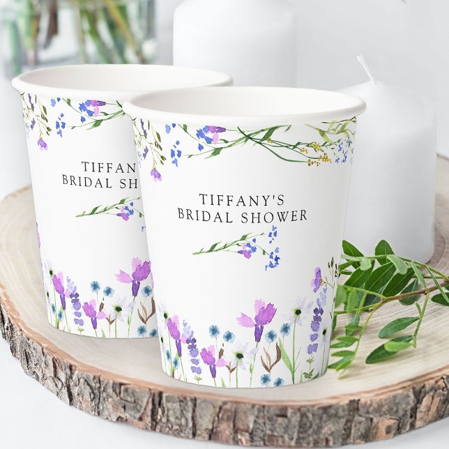 Vasos De Papel Flor violeta Delicada Floral Bridal Shower (Pretty floral paper cups from my Purple Wildflower Bridal Shower collection)
