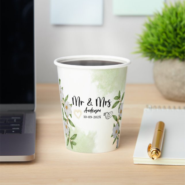 Vasos De Papel Flora blanca y verde acuarela (in situ)