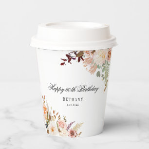 Vasos De Papel Floral 60.ª Personalizado de la fiesta de cumpleañ