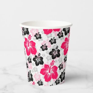 Vasos De Papel Floral abstracto rojo negro blanco