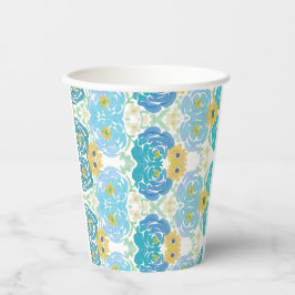Vasos De Papel Floral Acuarela Azul y Amarillo
