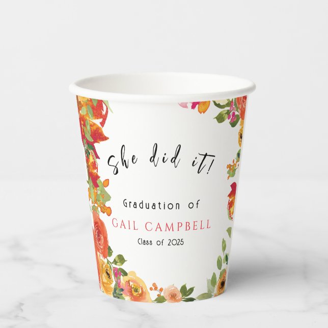 Vasos De Papel Floral acuática rosa y melocotón (Anverso)