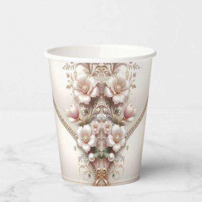 Vasos De Papel Floral and Pearl Embellishments Paper Cups (Izquierda)