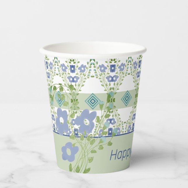 Vasos De Papel Floral azul con patrón (Anverso)