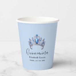 Vasos De Papel Floral azul e marfil Quinceañera