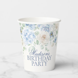Vasos De Papel Floral Azul Hidrangea Blooms Botánicos Cumpleaños