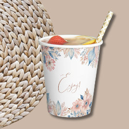 Vasos De Papel Floral azul rosa Boho Moda Bridal Shower