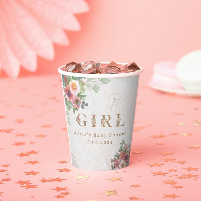 Vasos De Papel Floral Baby Girl Shower (in situ)