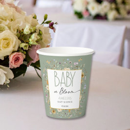 Vasos De Papel Floral Baby Shower verde suave