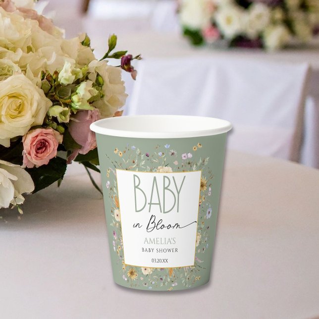 Vasos De Papel Floral Baby Shower verde suave (Subido por el creador)