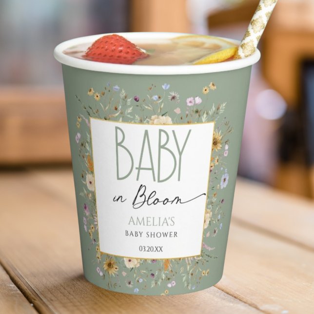 Vasos De Papel Floral Baby Shower verde suave (Subido por el creador)