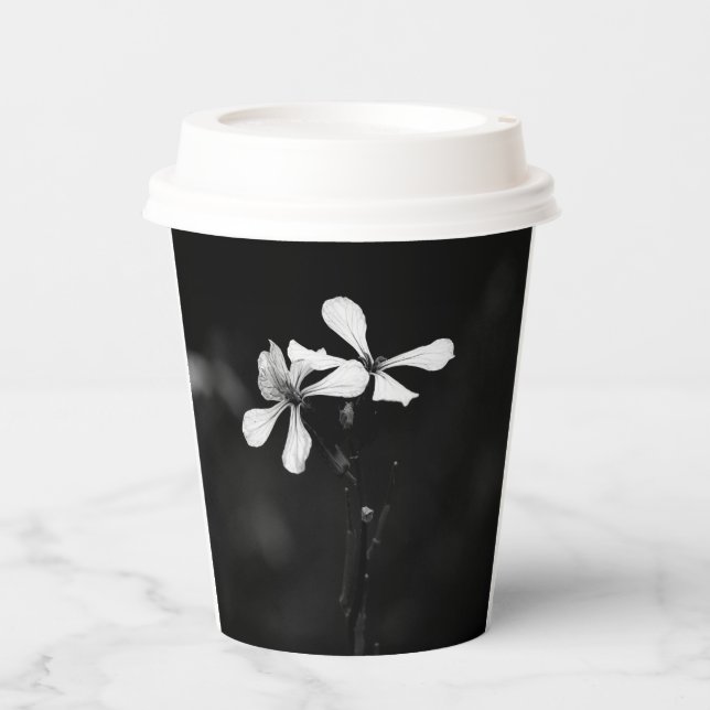 Vasos De Papel floral blanca y negra mínima (Anverso)