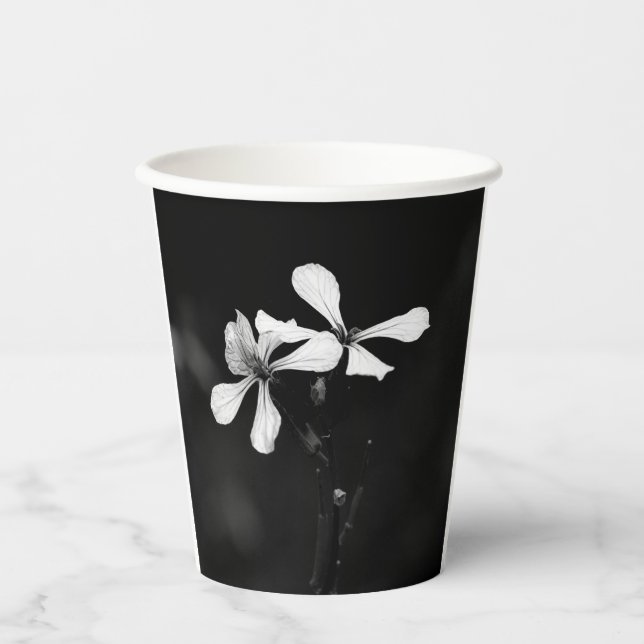 Vasos De Papel floral blanca y negra mínima (Anverso)