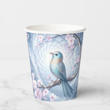 Vasos de Papel Floral Blue Bird