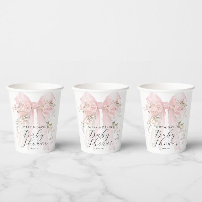 Vasos De Papel Floral Bow Elegant Flower Girl Baby Shower (Multi)