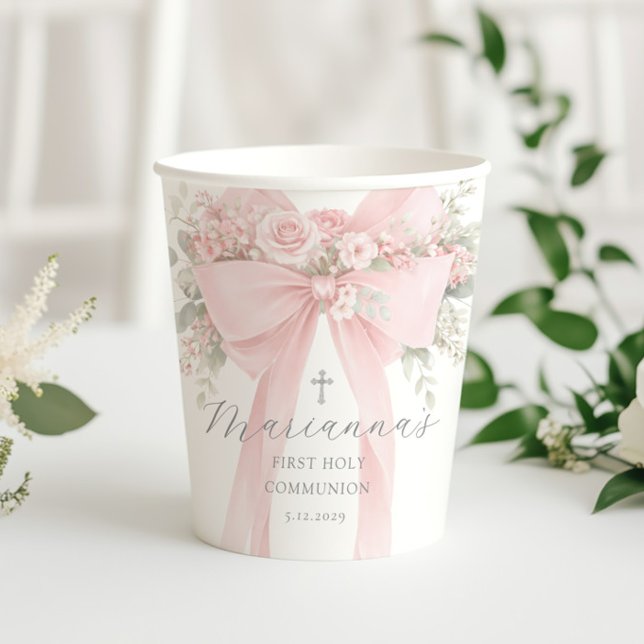 Vasos De Papel  Floral Bow First Holy Communion Elegant (Subido por el creador)