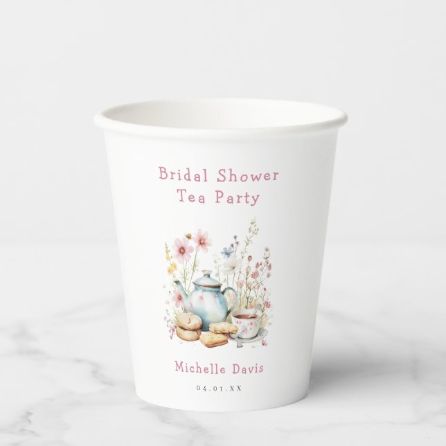 Vasos De Papel Floral Bridal Shower Tea Fiesta (Anverso)