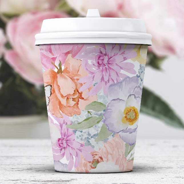 Vasos De Papel Floral brillante en negrita (Bold Bright Floral Paper Cups by Painted Paperie
)