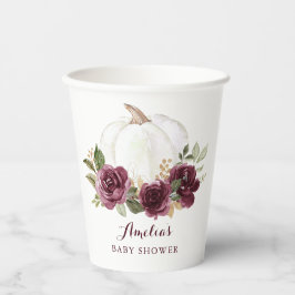 Vasos De Papel Floral Burgundy Pumpkin Fall Baby Shower