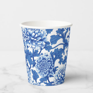 Vasos De Papel Floral Chinoiserie color azul y blanco
