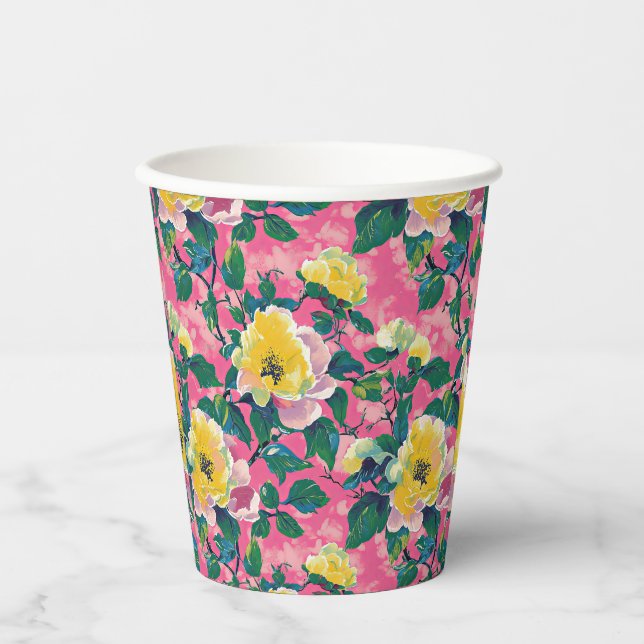 Vasos De Papel Floral Chinoiserie rosa (Anverso)