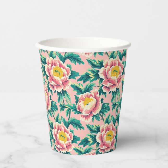 Vasos De Papel Floral Chinoiserie rosa audaz (Anverso)
