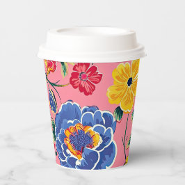 Vasos De Papel Floral Chinoiserie rosa brillante