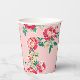 Vasos De Papel Floral Chinoiserie rosa y roja