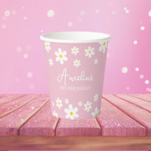 Floral Daisy Birthday Pink Paper Cup