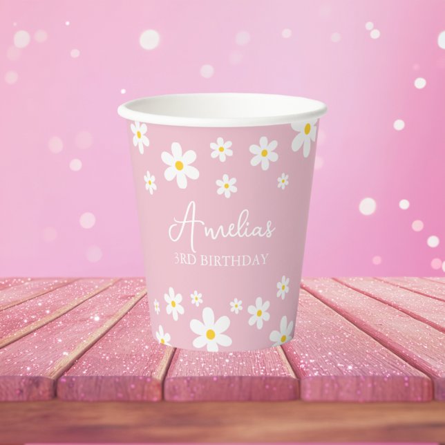 Vasos De Papel Floral Daisy Birthday Pink Paper Cup (Subido por el creador)