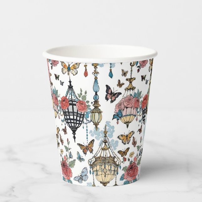 Vasos De Papel Floral de araña colgante con mariposas (Anverso)